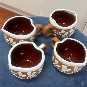 Artisan Brown and White Floral Ceramic Mugs